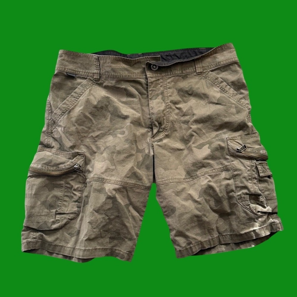 Kuhl Renegade Cargo Shorts Mens 36 Green Camo Tactical Gorpcore Utility Hiking
